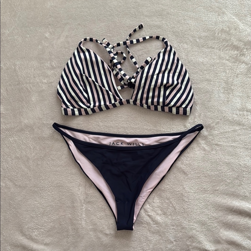 Jack Wills Striped Bikini in Navy and White